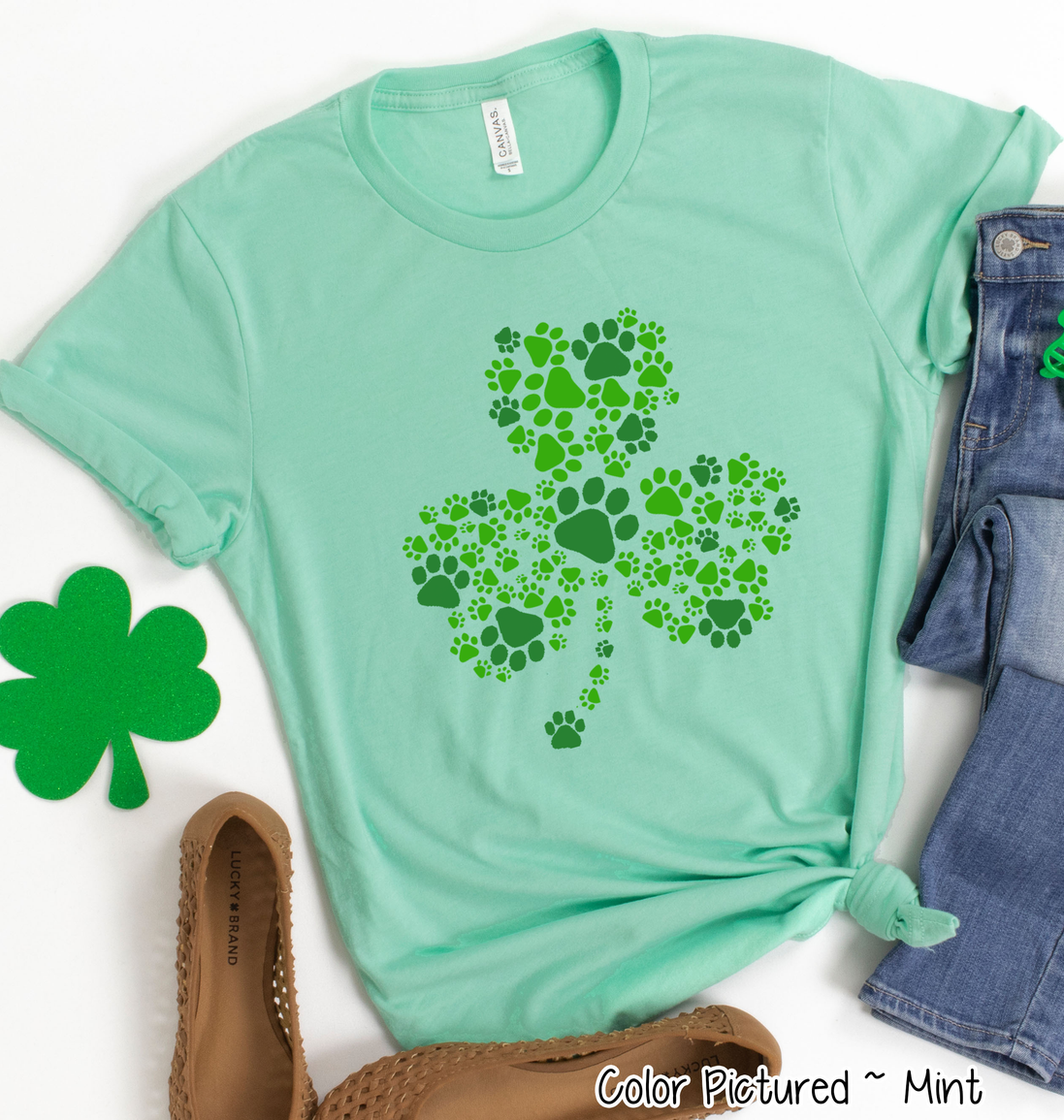 Paw Print Shamrock St Patricks Day Tee