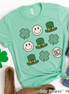 Monogram Retro Smiley Face & Shamrock St Patricks Day Tee