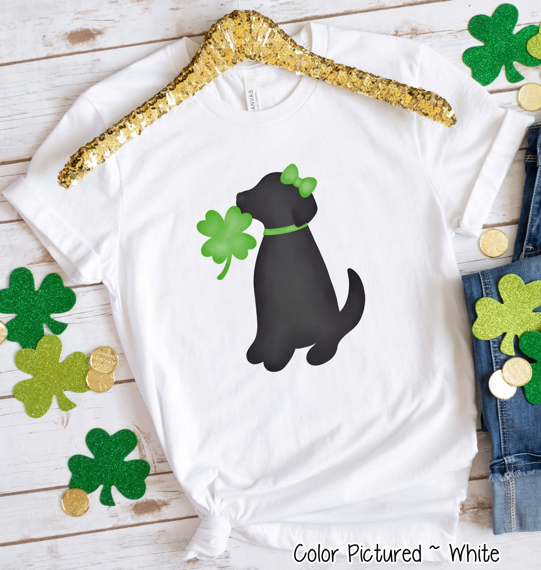Black Lab Girl with Bow St Patricks Day Tee
