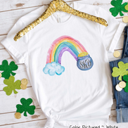 Monogram Watercolor Rainbow & Pot of Gold St Patricks Day Tee