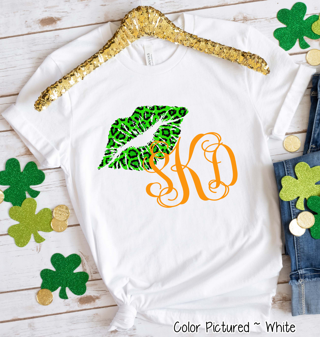 Monogram Leopard St Patricks Day Lips Tee