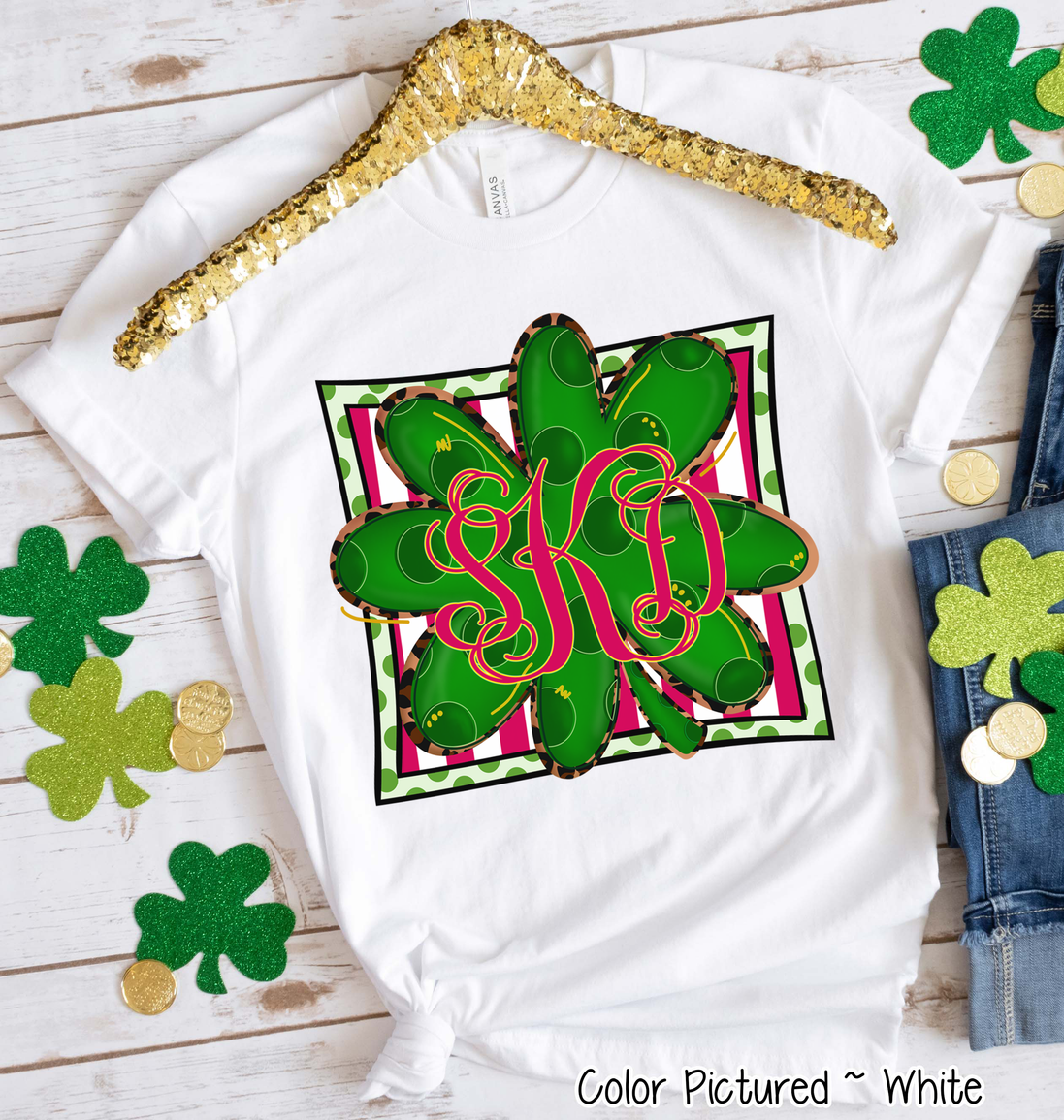 Monogram St Patricks Day Clover Tee