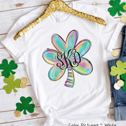 Monogram Colorful Watercolor Shamrock St Partricks Day Tee