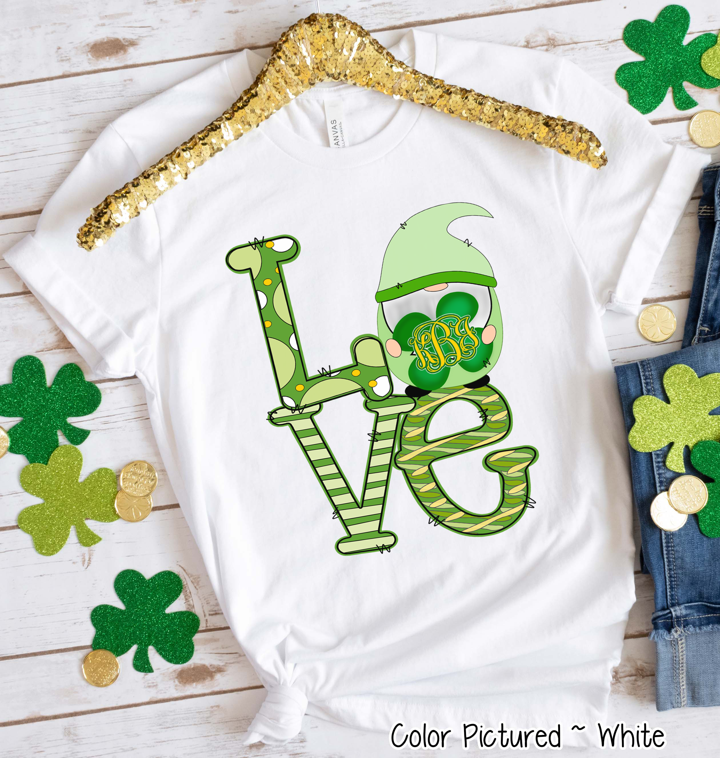 Monogram LOVE & Gnome St Patricks Day Tee