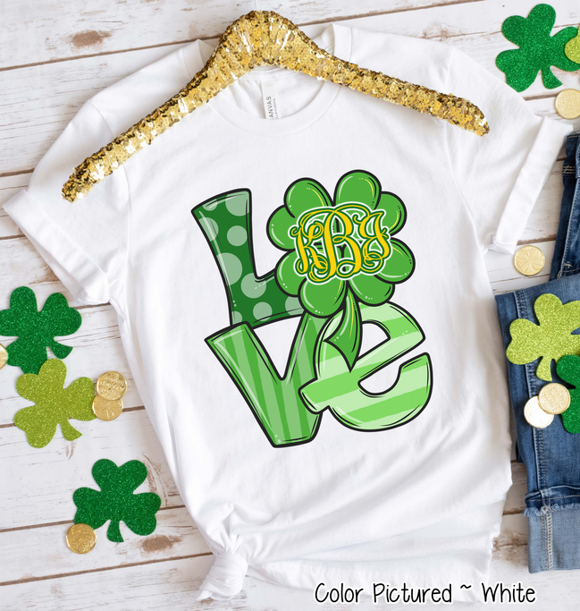 Monogram LOVE & Clover St Patricks Day Tee