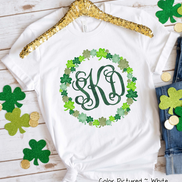 Monogram Watercolor Shamrock Wreath St Patricks Day Tee