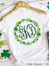 Monogram Watercolor Shamrock Wreath St Patricks Day Tee