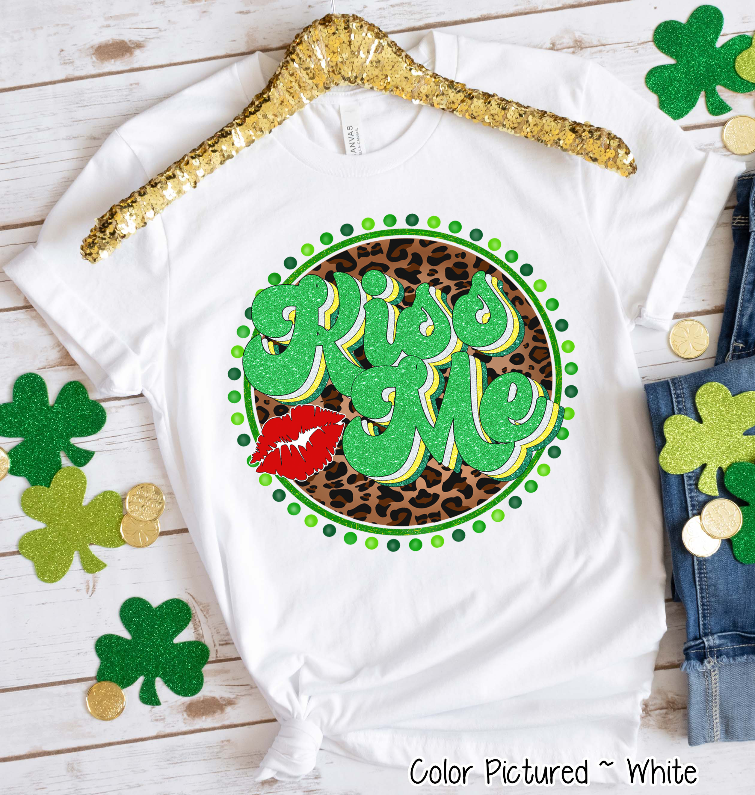 Retro Leopard Kiss Me St Patricks Day Tee