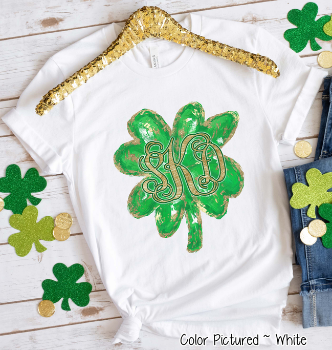 Monogram Gold Accent Clover St Patricks Day Tee