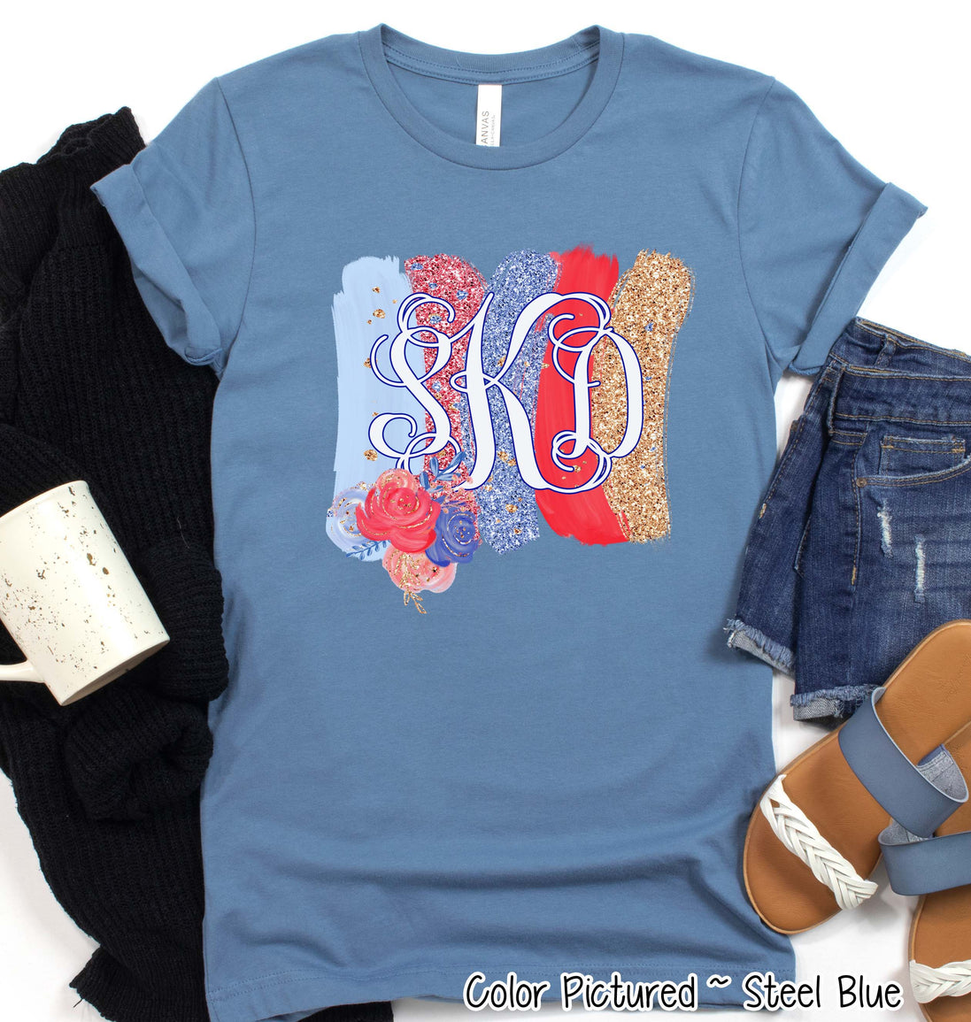 Patriotic Brush Stroke Monogram Tee