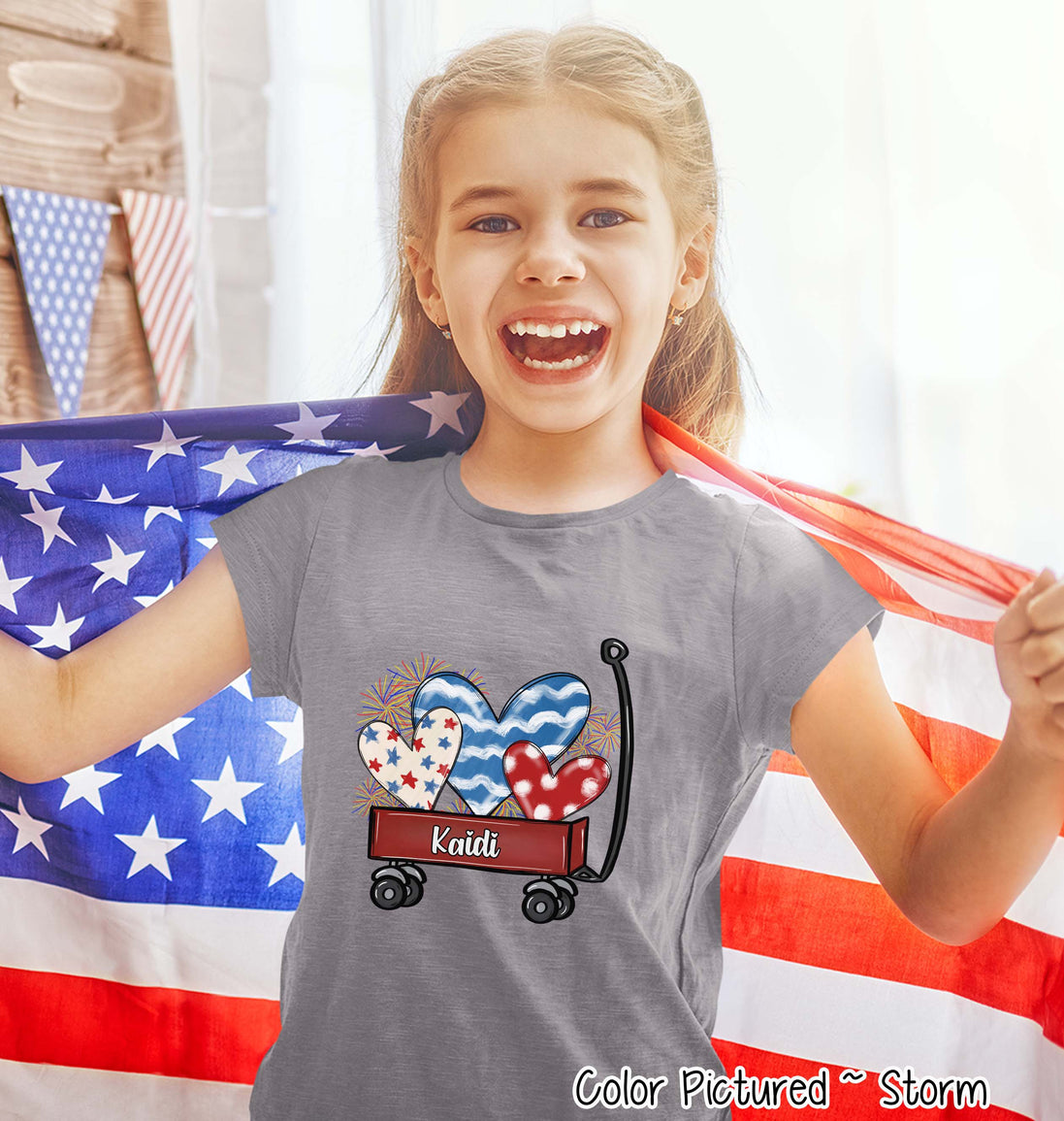 Patriotic Red Wagon Customized with Name Tee