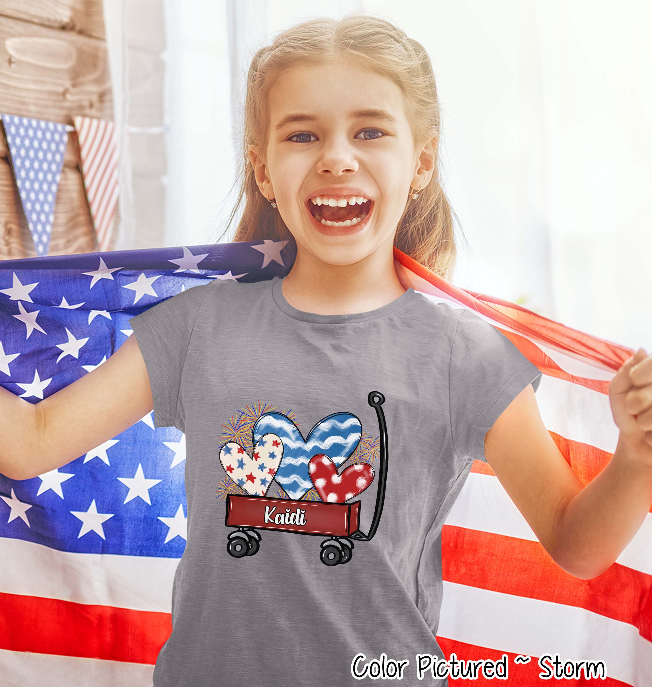 Patriotic Red Wagon Customized with Name Tee