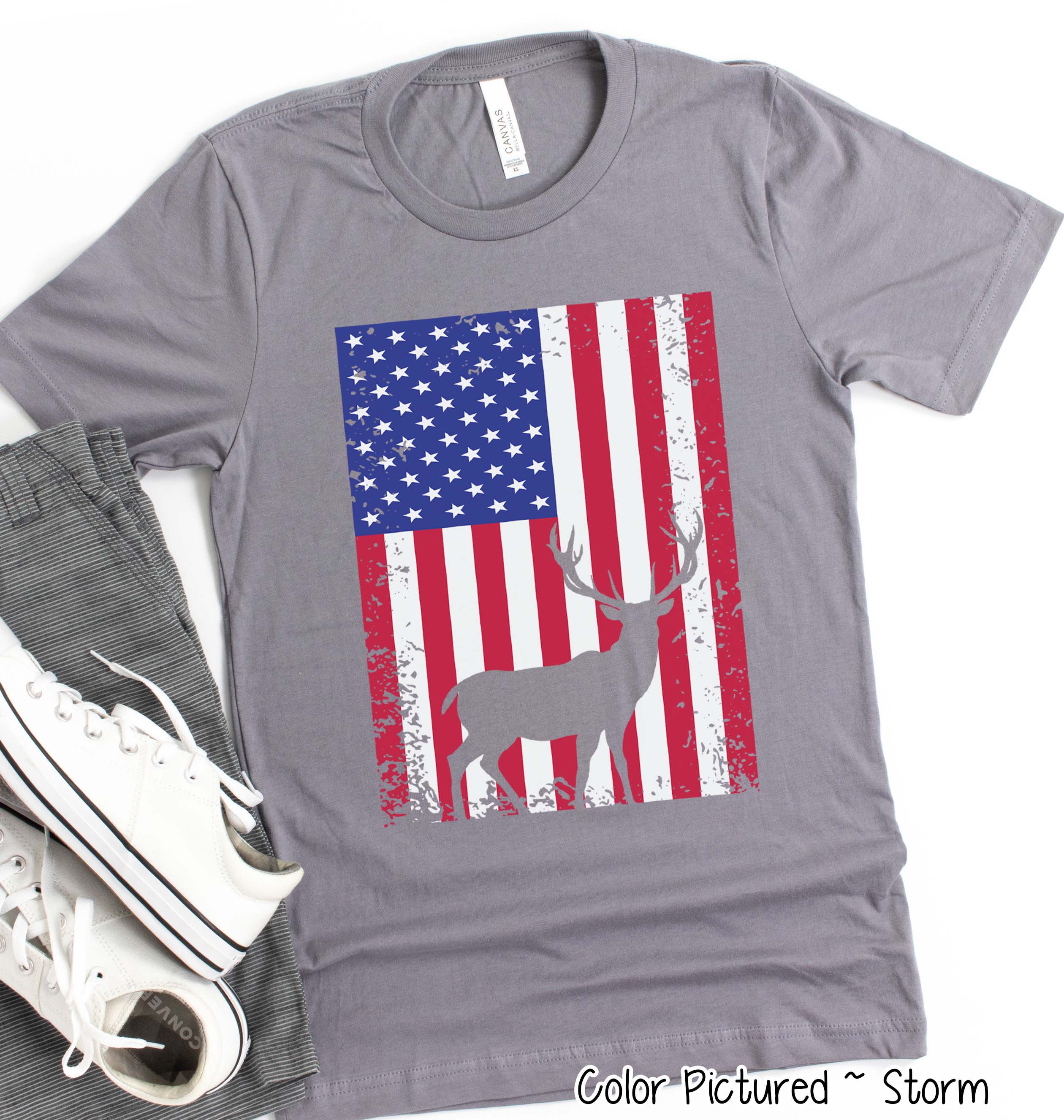 American Flag with Deer Patriotic Tee