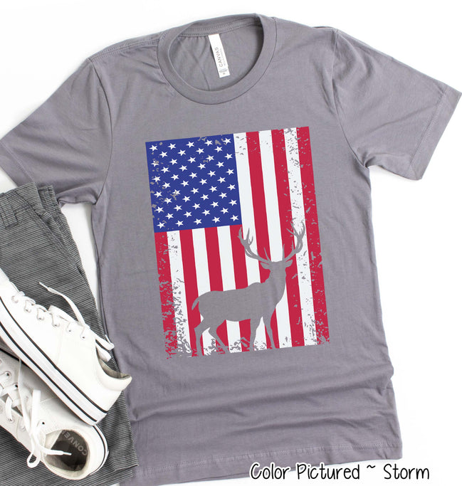 American Flag with Deer Patriotic Tee