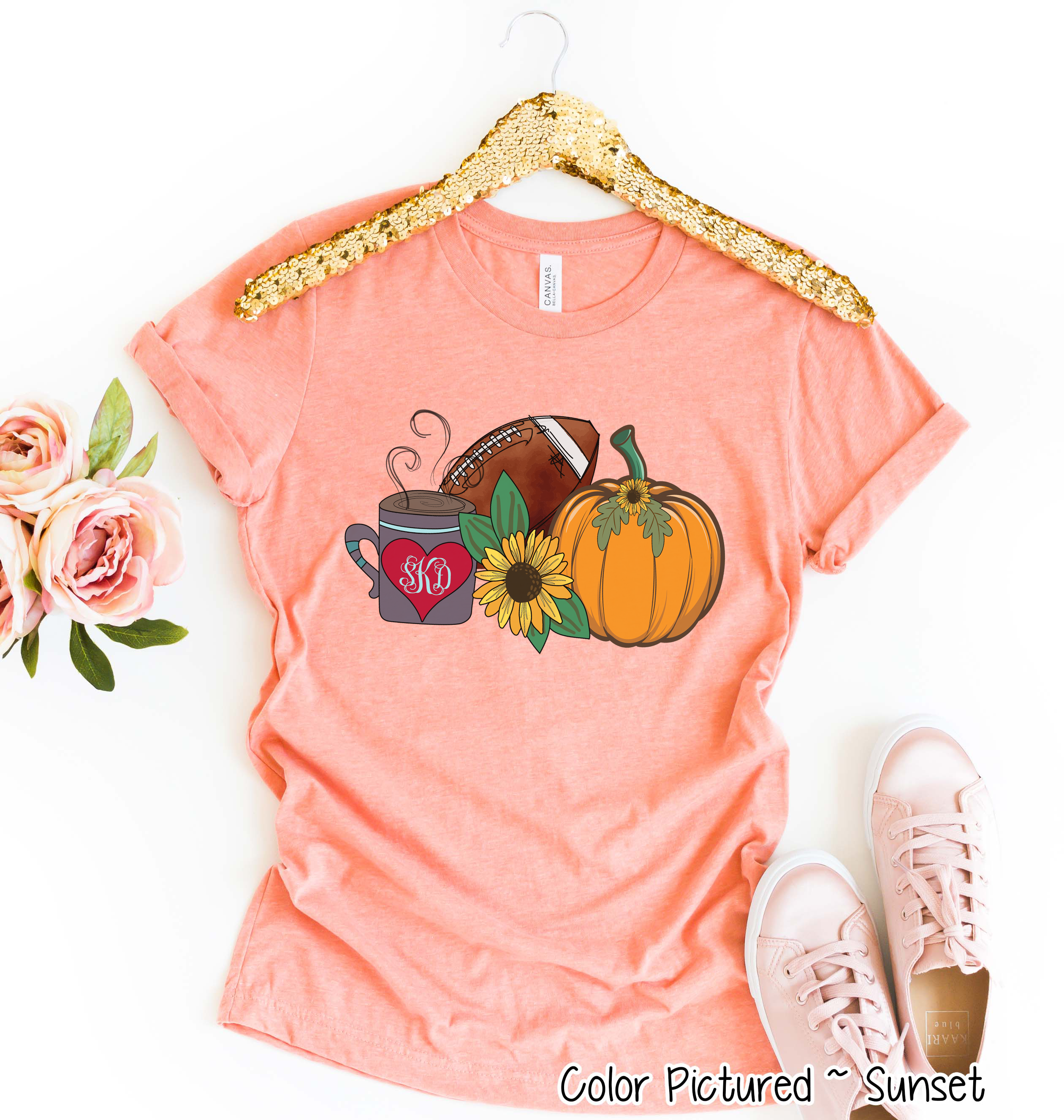 Latte Football and Pumpkin Monogram Fall Tee