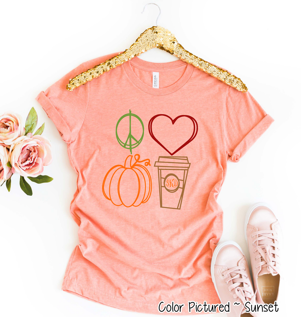 Peace Love Pumpkin Latte Monogram Fall Tee