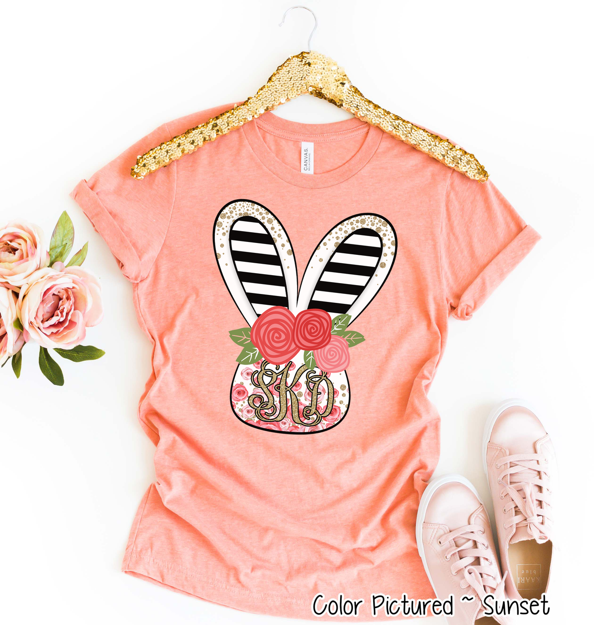 Monogram Rose and Black Bunny Head Easter Tee