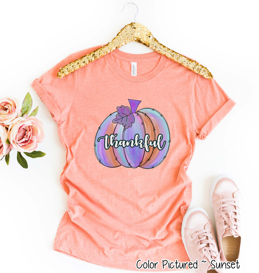 Purple Watercolor Thankful Pumpkin Tee
