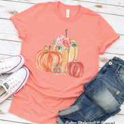 Monogram Watercolor Pumpkin Fall Tee