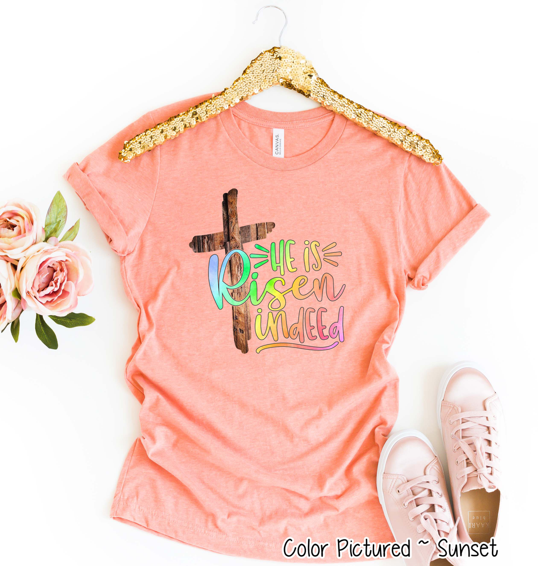 He Is Risen Cross Easter Tee