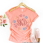 Monogram Watercolor Fall Leaf Wreath Tee