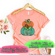 Orange & Green Leopard Stacked Pumpkin Monogram Tee