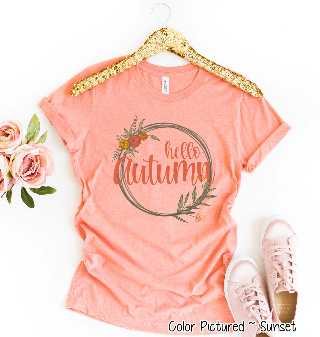 Hello Autumn Fall Floral Wreath Tee