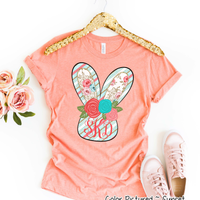 Monogram Blue and Rose Bunny Head Easter Tee