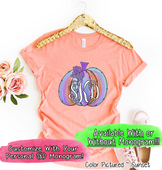 Purple Watercolor Monogram Pumpkin Tee
