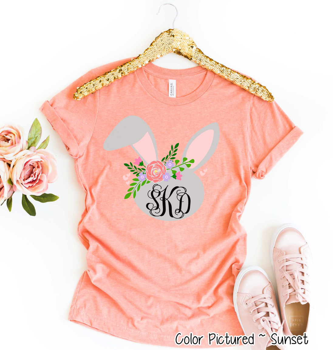 Monogram Floral Bunny Head Easter Tee
