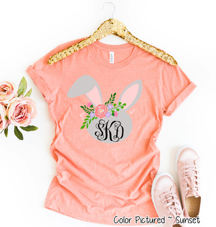 Monogram Floral Bunny Head Easter Tee