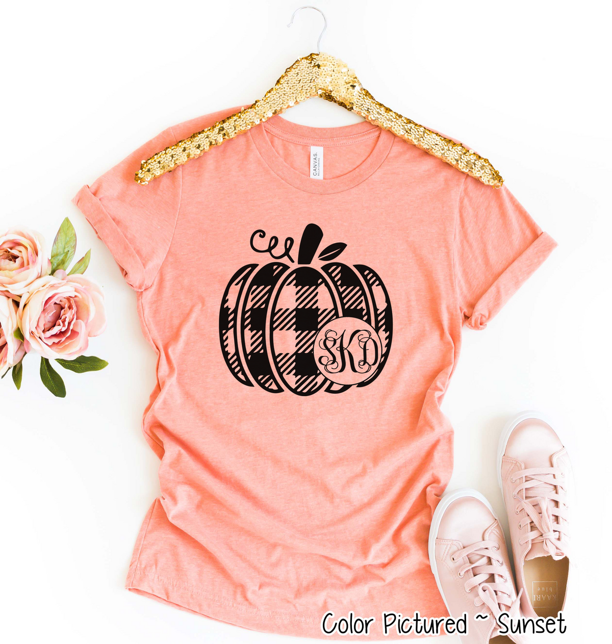 Black Plaid Monogram Pumpkin Tee