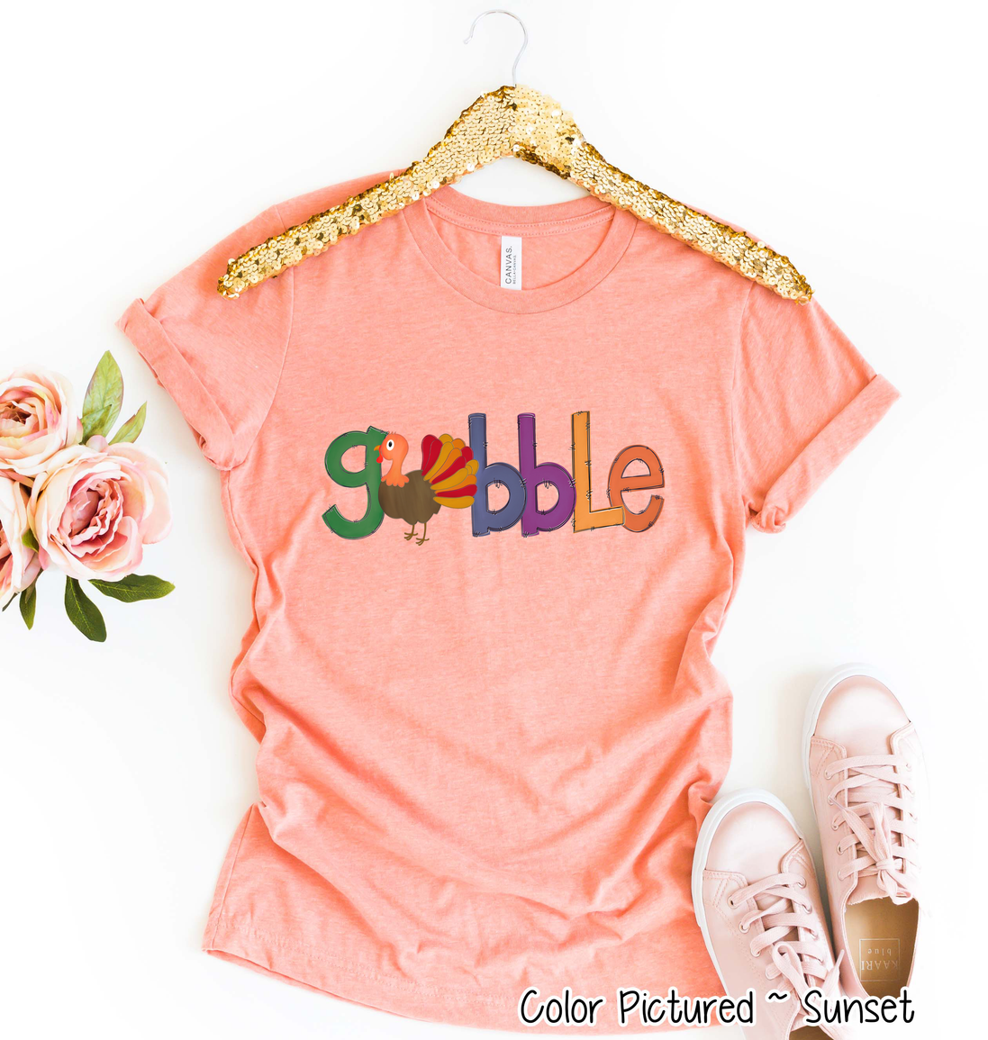 Orange, Blue, Purple Gobble with Turkey Tee