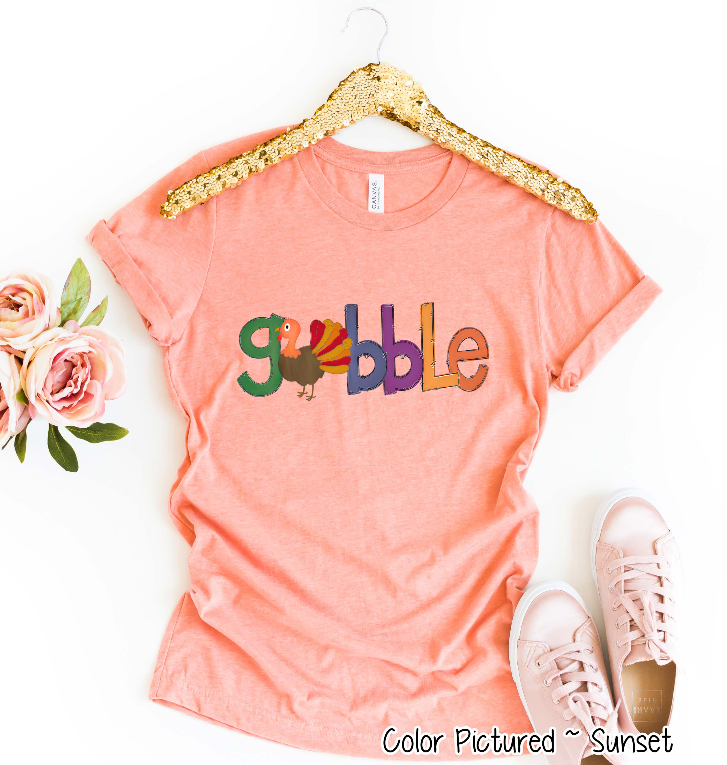 Orange, Blue, Purple Gobble with Turkey Tee