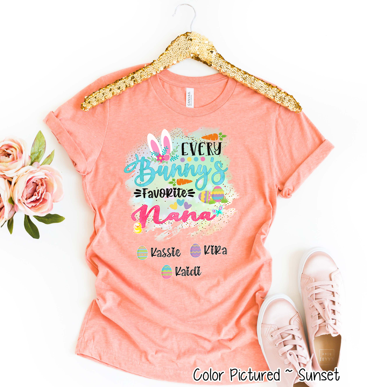 Personalized Shirt For Nana Every Bunny's Favorite & Easter Eggs with Custom Grandkids Name Easter Day Tee