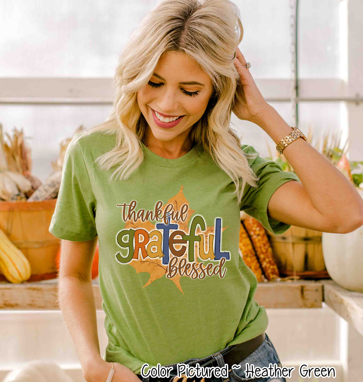 Thankful, Grateful, Blessed Fall Leaf Tee