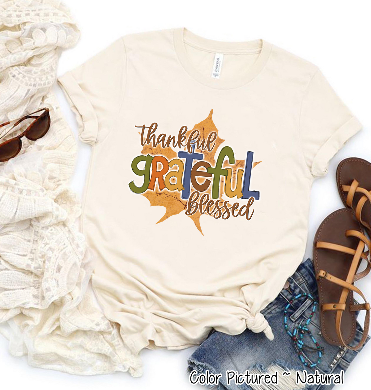 Thankful, Grateful, Blessed Fall Leaf Tee