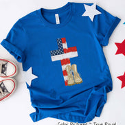 Watercolor American Flag Cross Tee with Military Boots