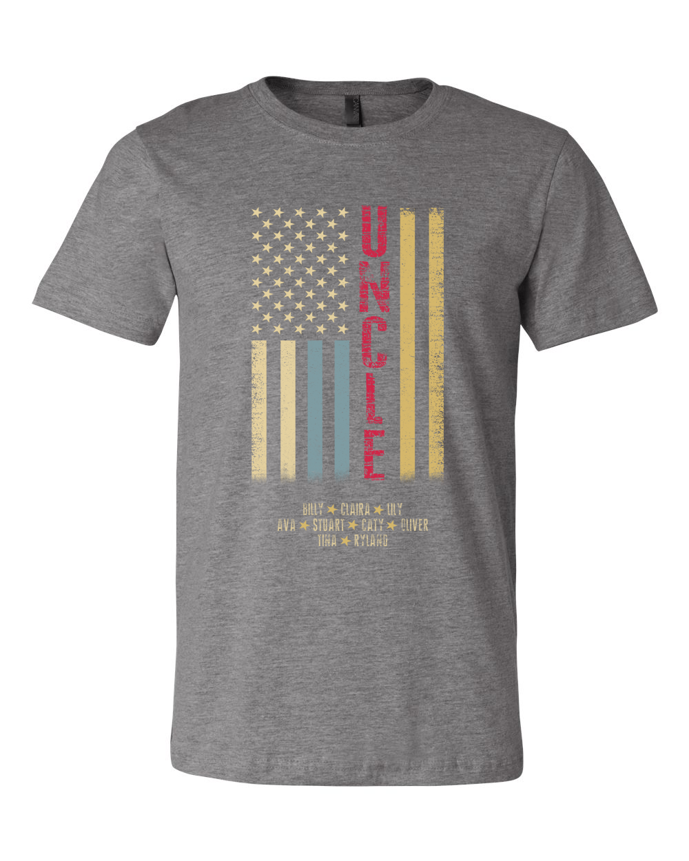 Custom Faded Patriotic Flag ~ Dad-Grandpa-Brother-Etc. Distressed Cream, Blue, Khaki Flag Tee