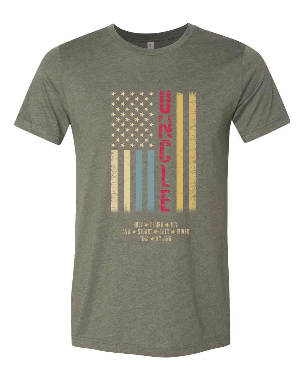 Custom Faded Patriotic Flag ~ Dad-Grandpa-Brother-Etc. Distressed Cream, Blue, Khaki Flag Tee