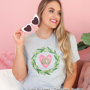 Monogram Green Wreath with Pink Heart Valentine Shirt