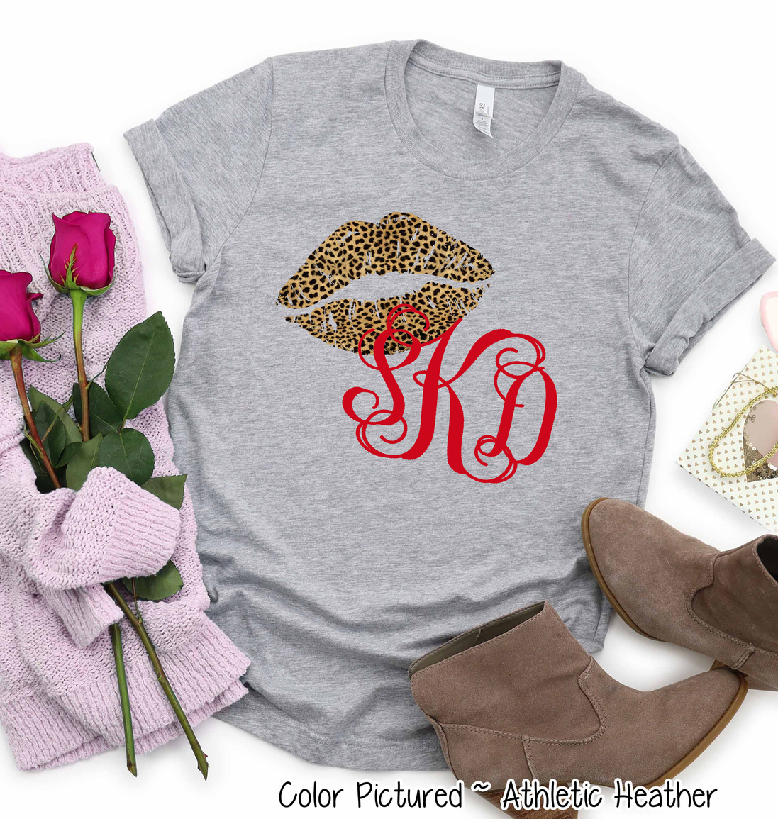 Monogram Leopard Print Lips Valentine Shirt