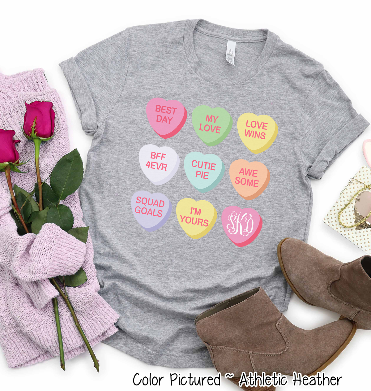 Monogram Conversation Hearts Grid Valentine Shirt