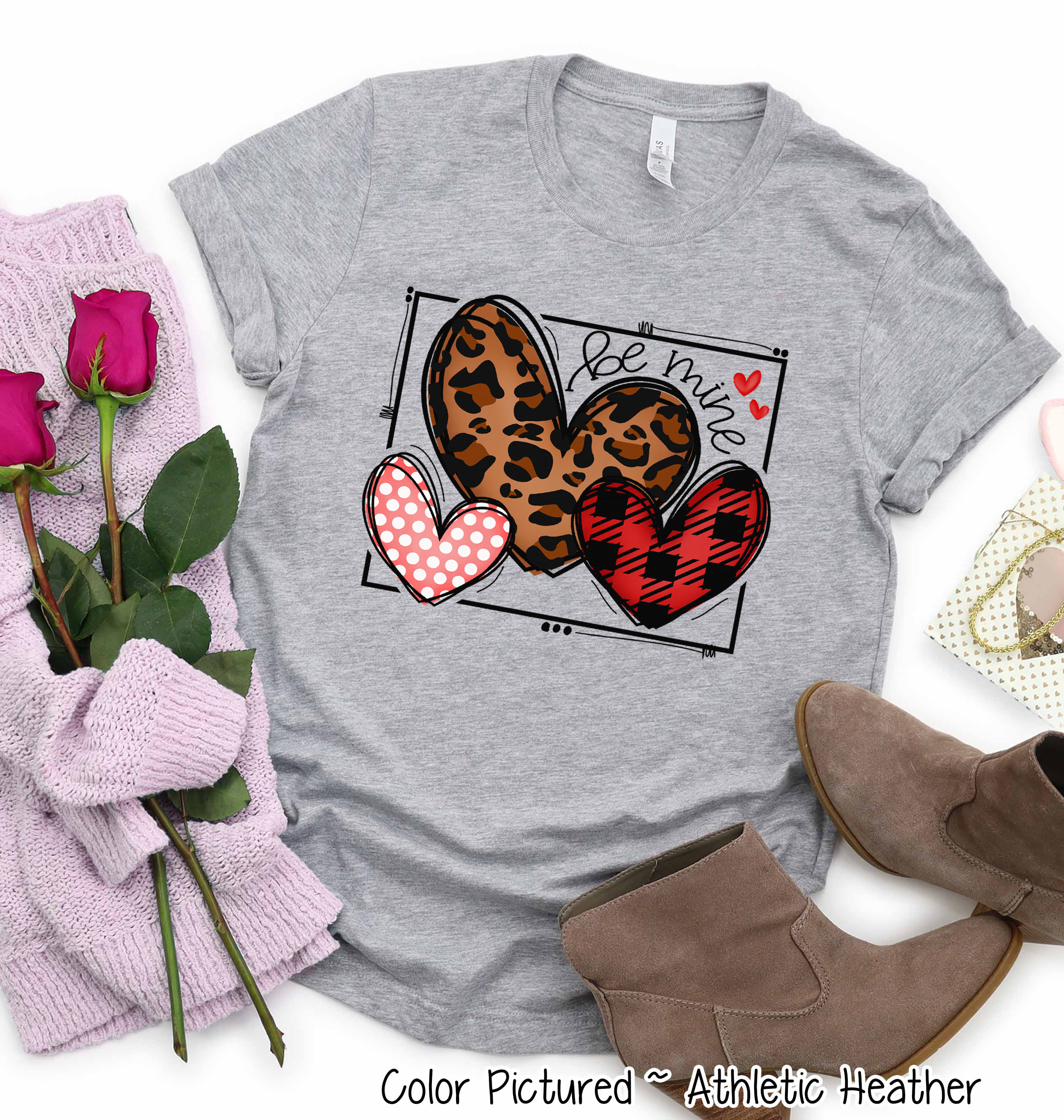 Leopard, Buffalo Plaid, Polka Dot, Heart Trio Valentine Shirt