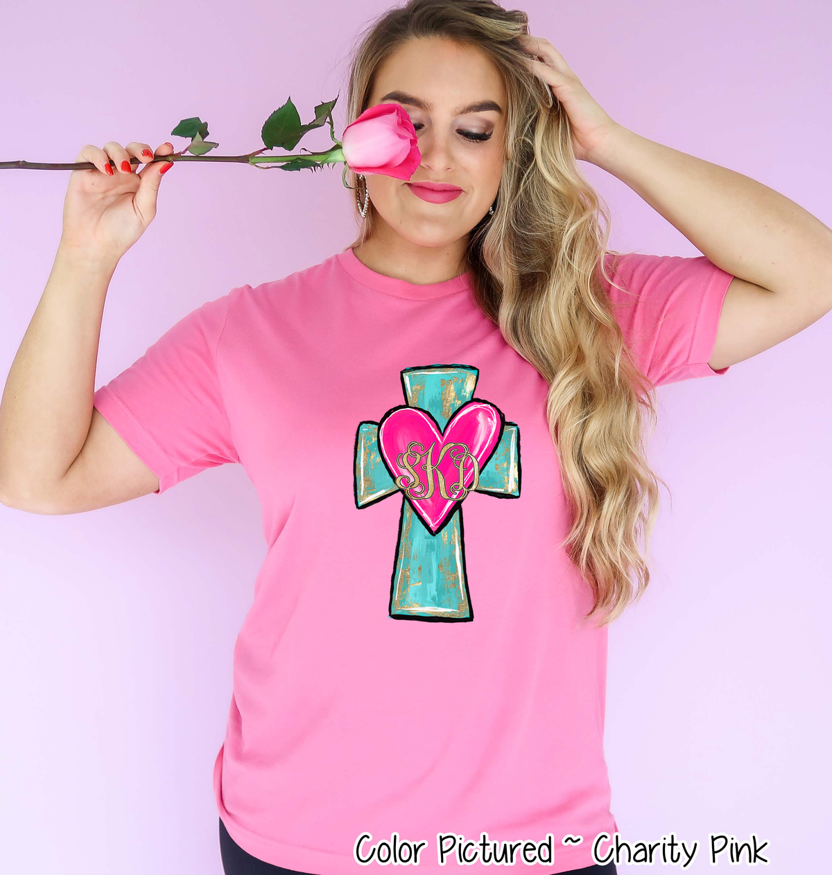Monogram Cross and Heart with Gold Accents Shirt