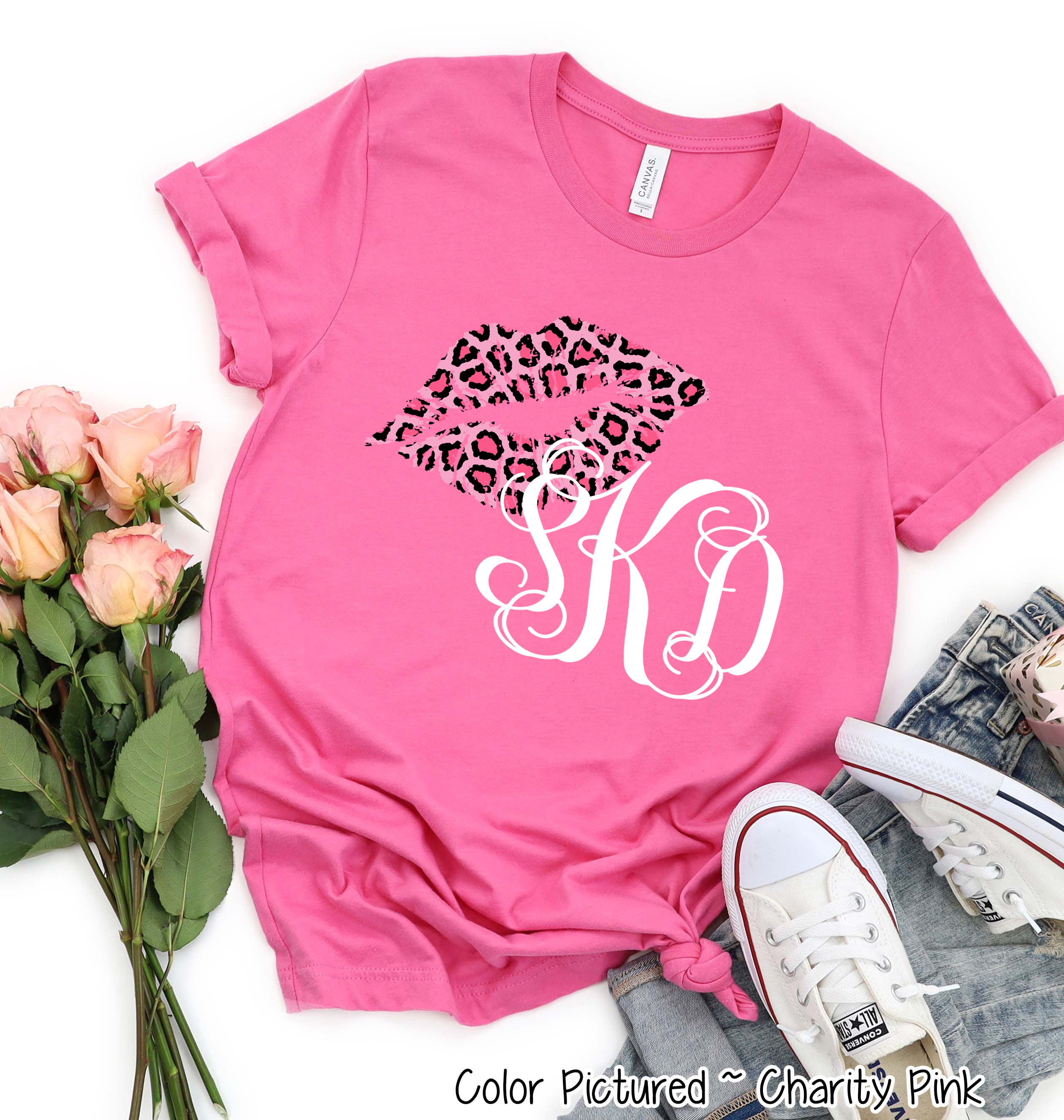 Monogram Pink Leopard Print Lips Valentine Shirt