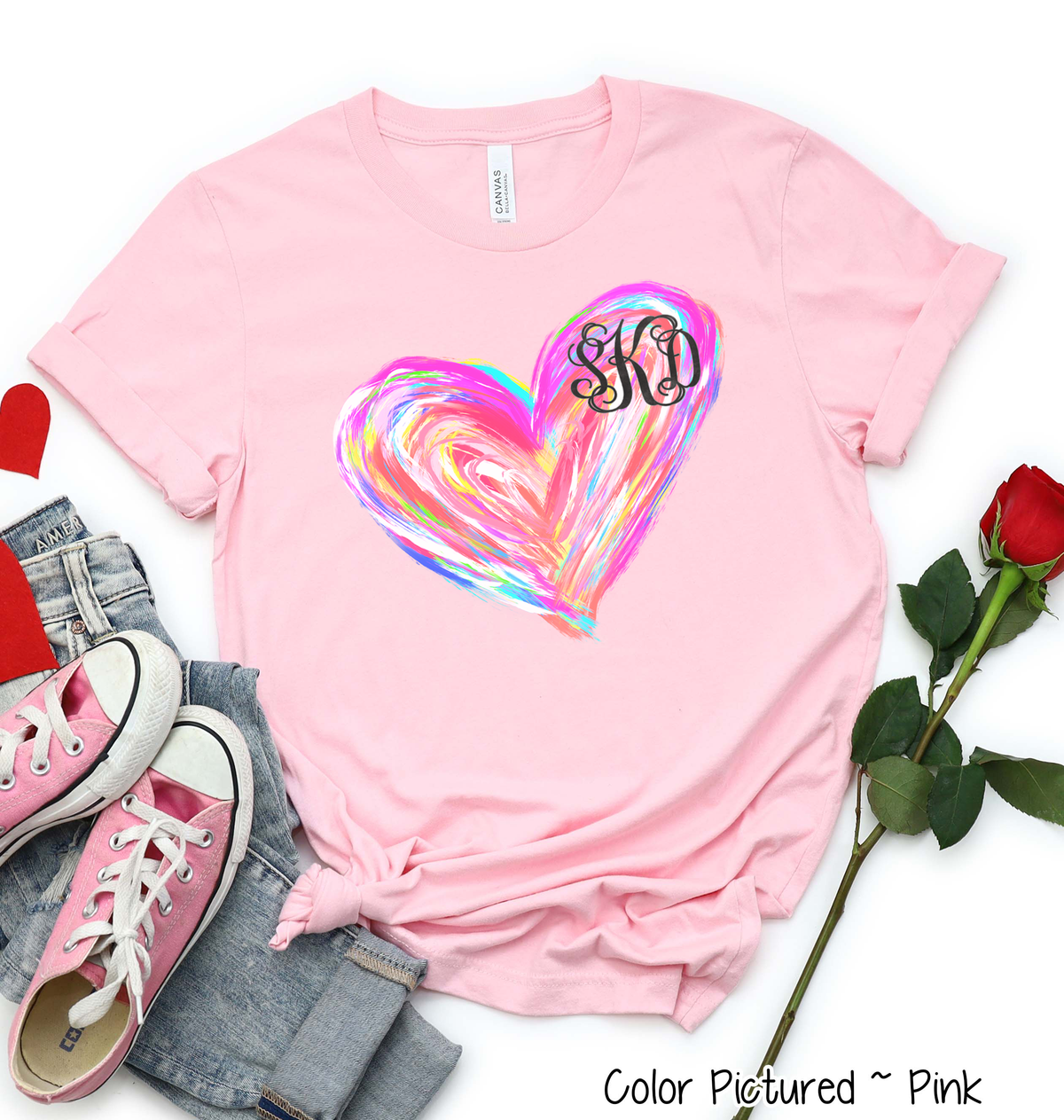 Monogram Watercolor Valentine Heart Shirt