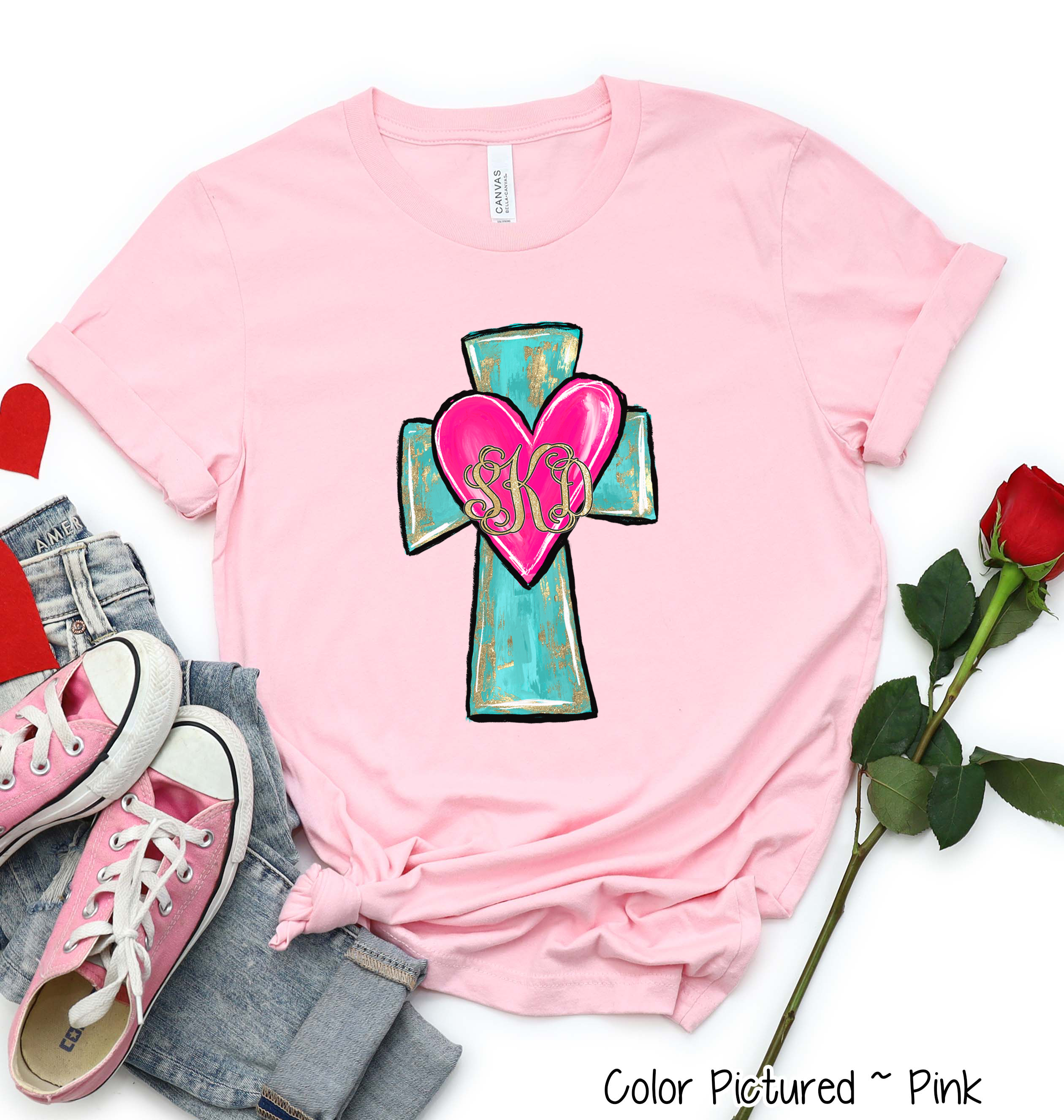 Monogram Cross and Heart with Gold Accents Shirt