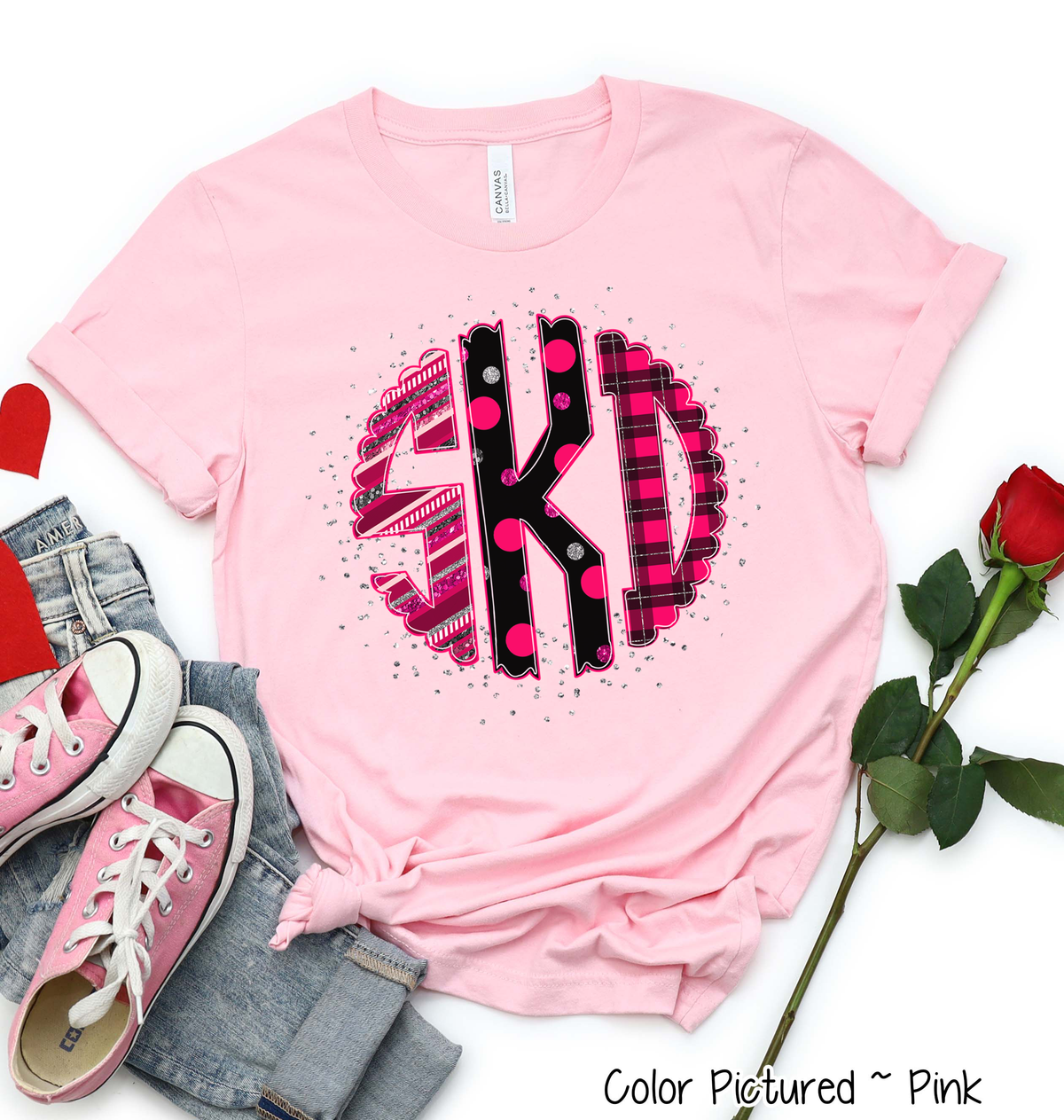 Monogram Pink, Black, Silver Print Valentine Shirt