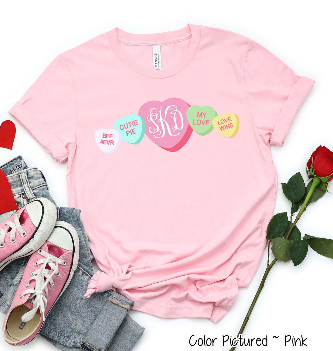 Monogram Conversation Hearts Line Valentine Shirt